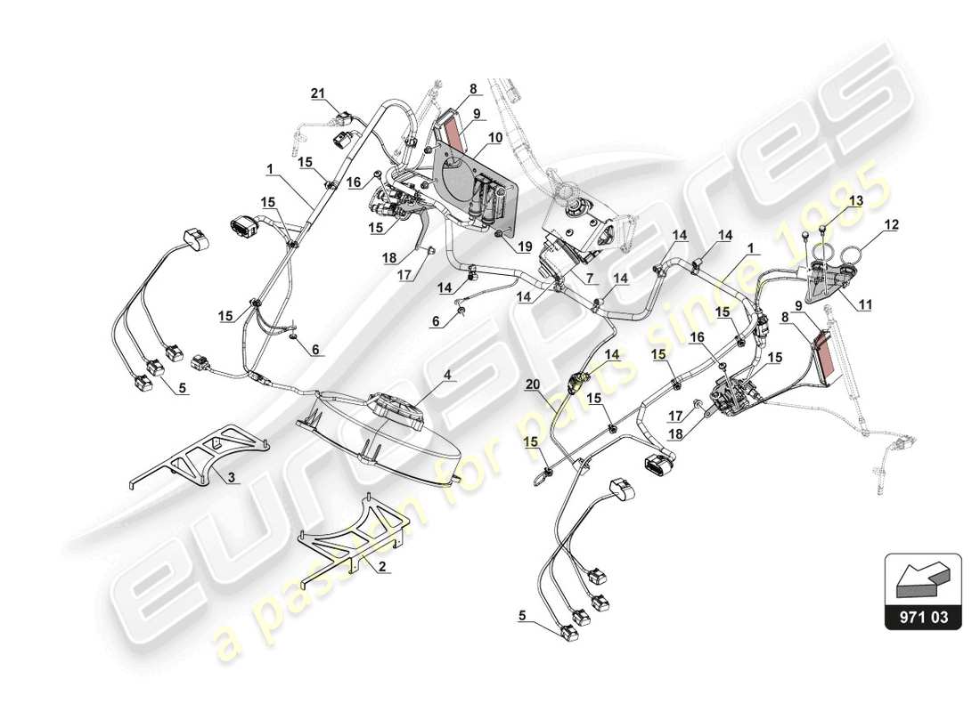 lamborghini 2018 (gt3 evo) diagrama de piezas del extremo frontal eléctrico