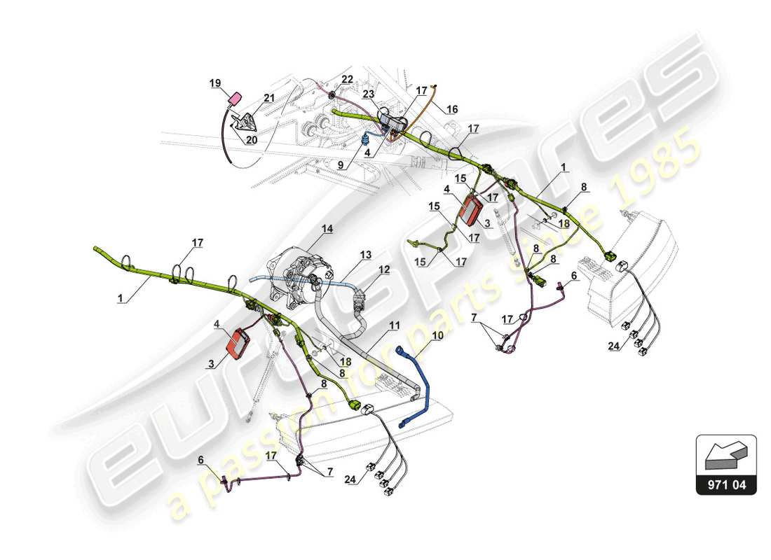 lamborghini gt3 evo (2018) diagrama de piezas del extremo trasero eléctrico