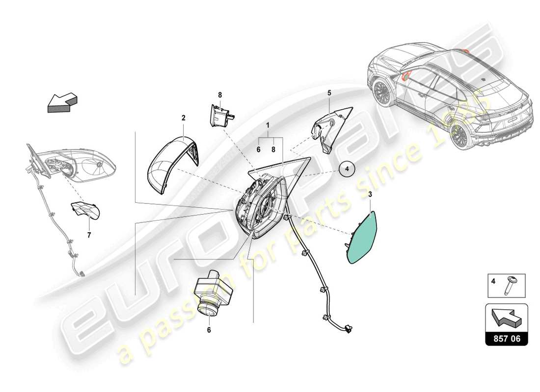 lamborghini urus (2019) espejo exterior diagrama de piezas