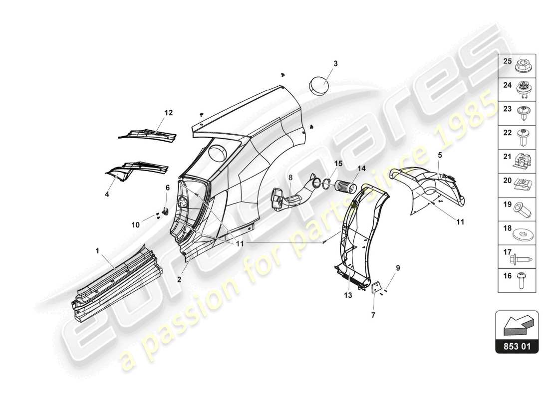lamborghini gt3 (2017) esquema de piezas carrocería lateral trasera
