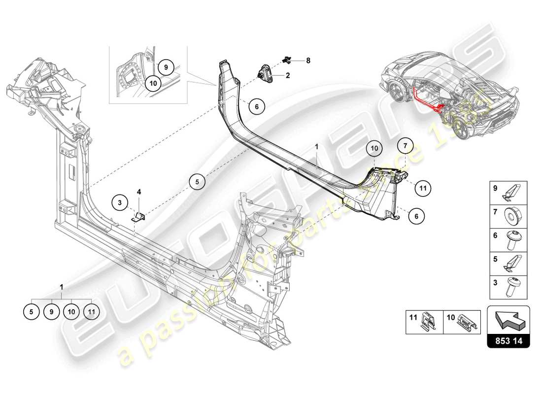 lamborghini sto (2022) diagrama de piezas del miembro lateral