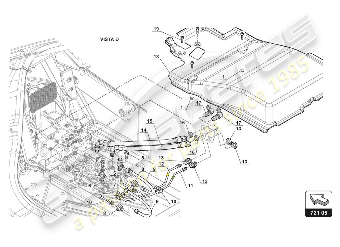 lamborghini gt3 evo (2018) mecanismo del pedal diagrama de piezas