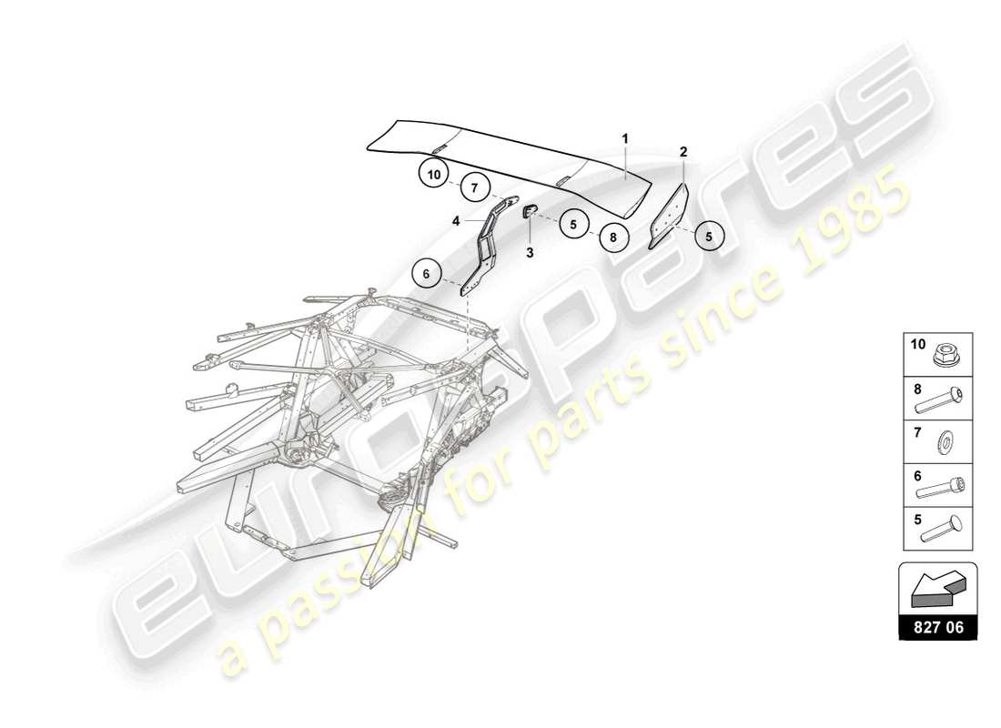 lamborghini super trofeo evo (2018) diagrama de piezas del conjunto del alerón trasero