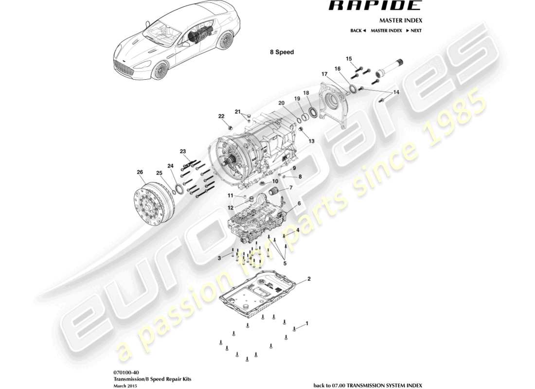 aston martin rapide (2016) kits de transmisión, 8 velocidad diagrama de piezas