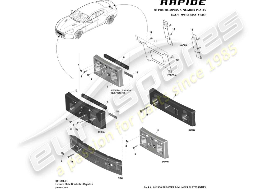 aston martin rapide (2013) zócalos para matrícula, s diagrama de piezas
