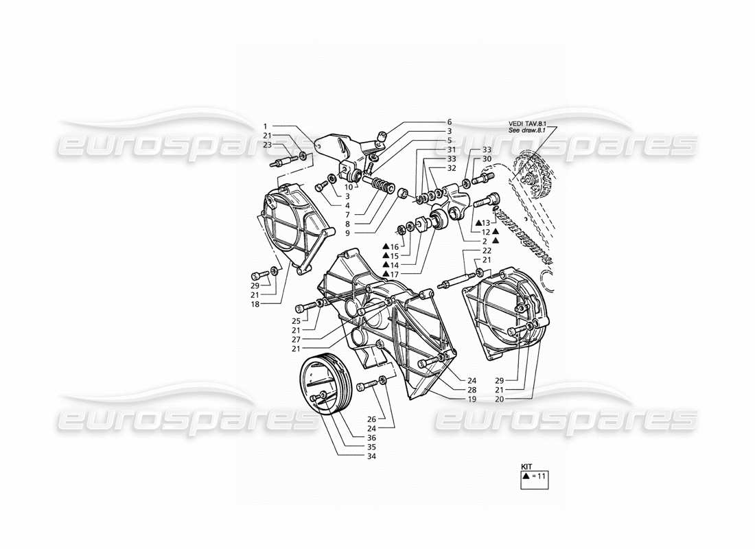 maserati qtp. 3.2 v8 (1999) diagrama de piezas de control de sincronización