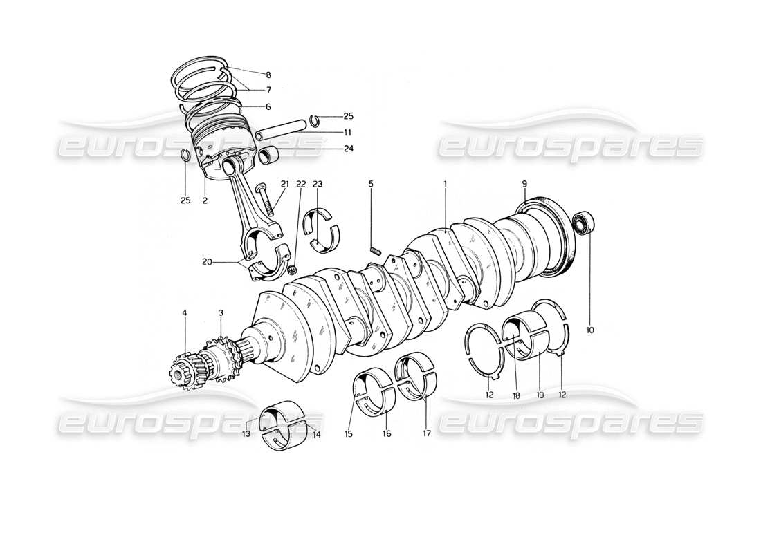 ferrari 400 gt (mechanical) diagrama de piezas de bielas y pistones del cigüeñal