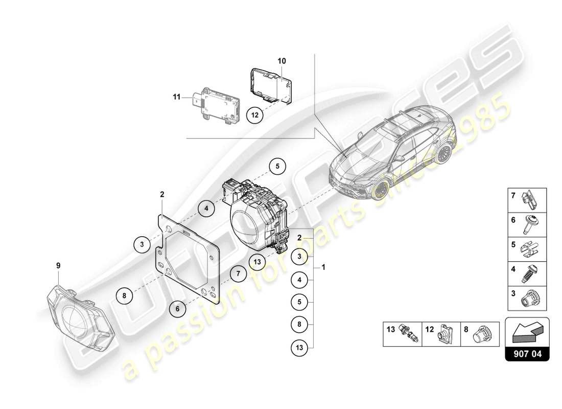 lamborghini urus performante (2023) diagrama de piezas del sensor de radar