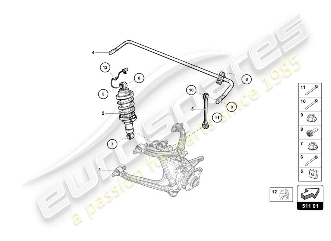 lamborghini evo coupe (2021) amortiguador trasero diagrama de piezas