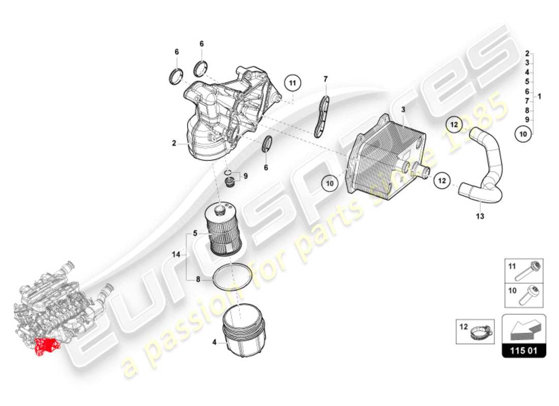lamborghini revuelto coupe (2024) diagrama de piezas del elemento filtrante de aceite