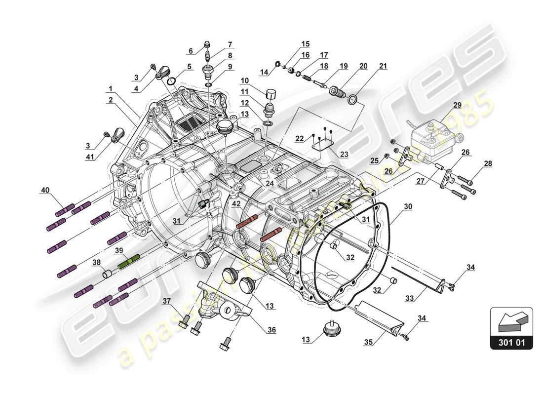 lamborghini gt3 evo (2018) diagrama de piezas de la caja de transmisión