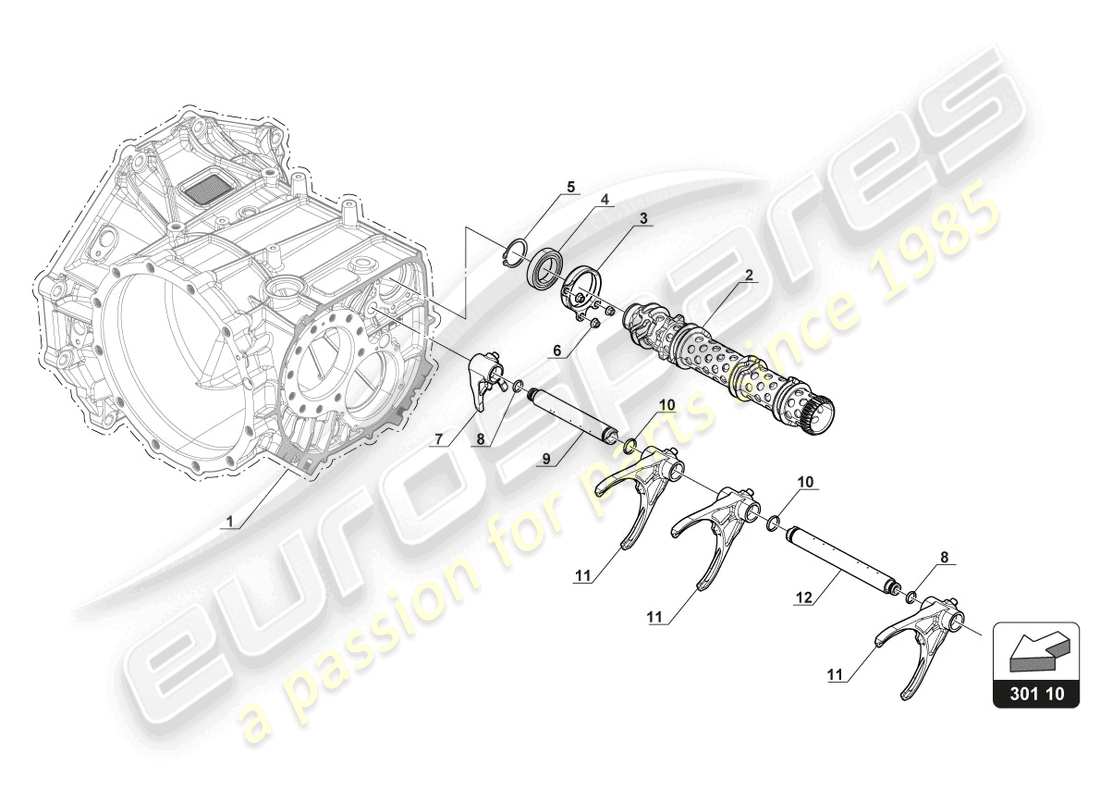 lamborghini gt3 evo (2018) diagrama de piezas de la horquilla de cambio de marchas