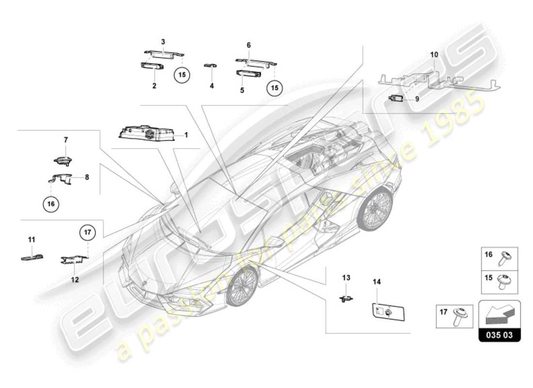 lamborghini revuelto coupe (2024) aéreo diagrama de piezas
