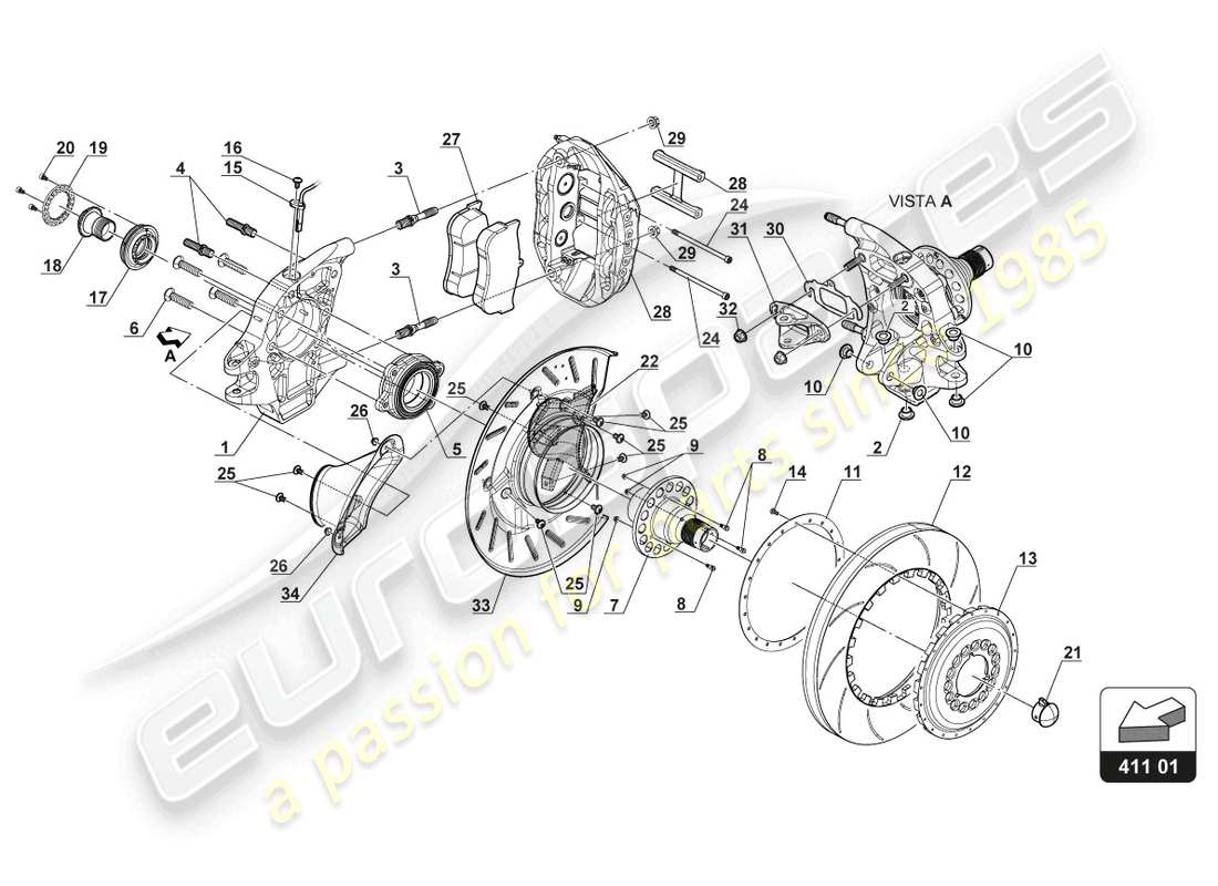 lamborghini gt3 evo (2018) diagrama de piezas del disco de freno delantero