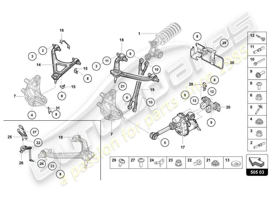 lamborghini ultimae (2022) diagrama de piezas de suspensión trasera