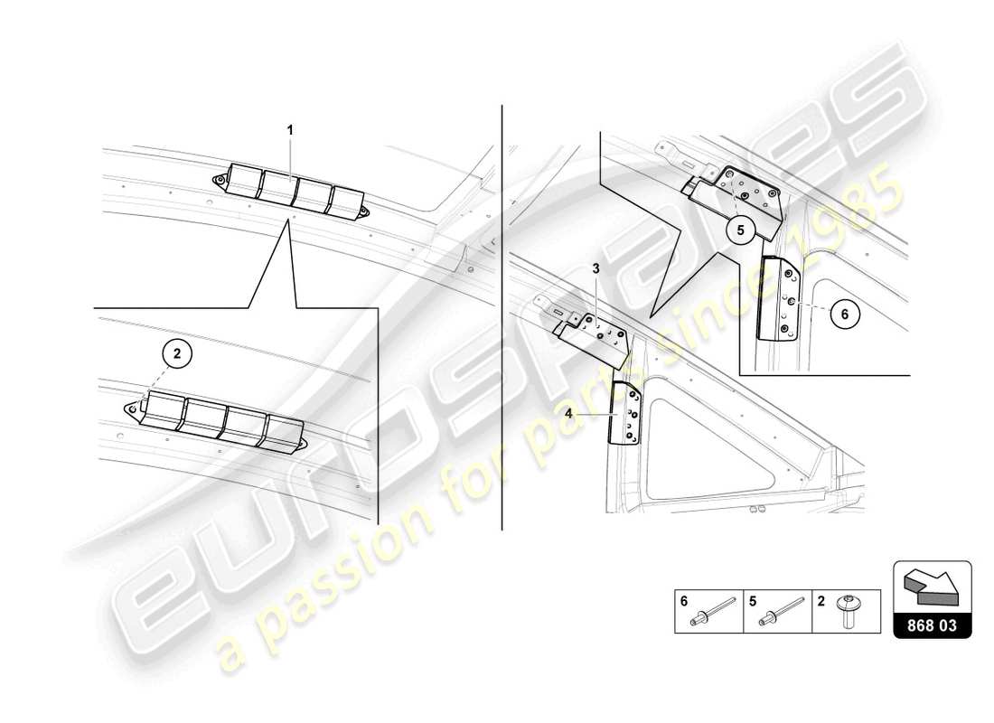 lamborghini ultimae (2022) diagrama de piezas del guarnecido del marco del techo