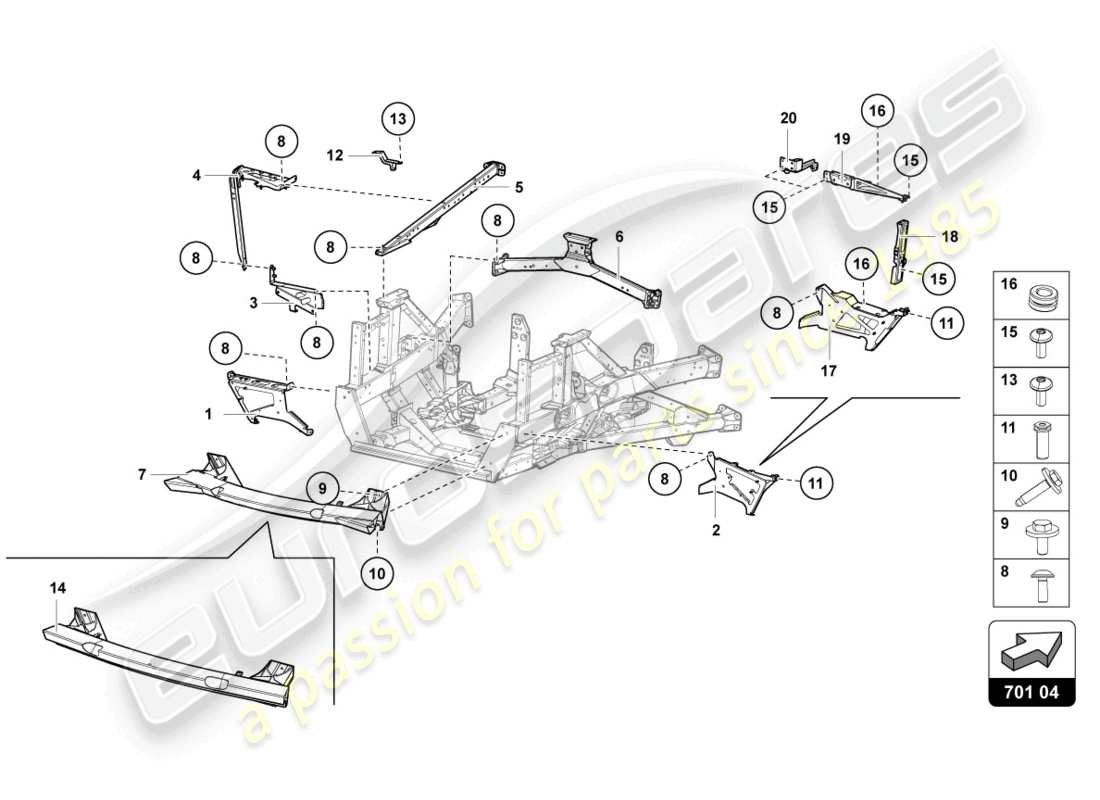 lamborghini ultimae (2022) parte trasera del marco de acabado diagrama de piezas