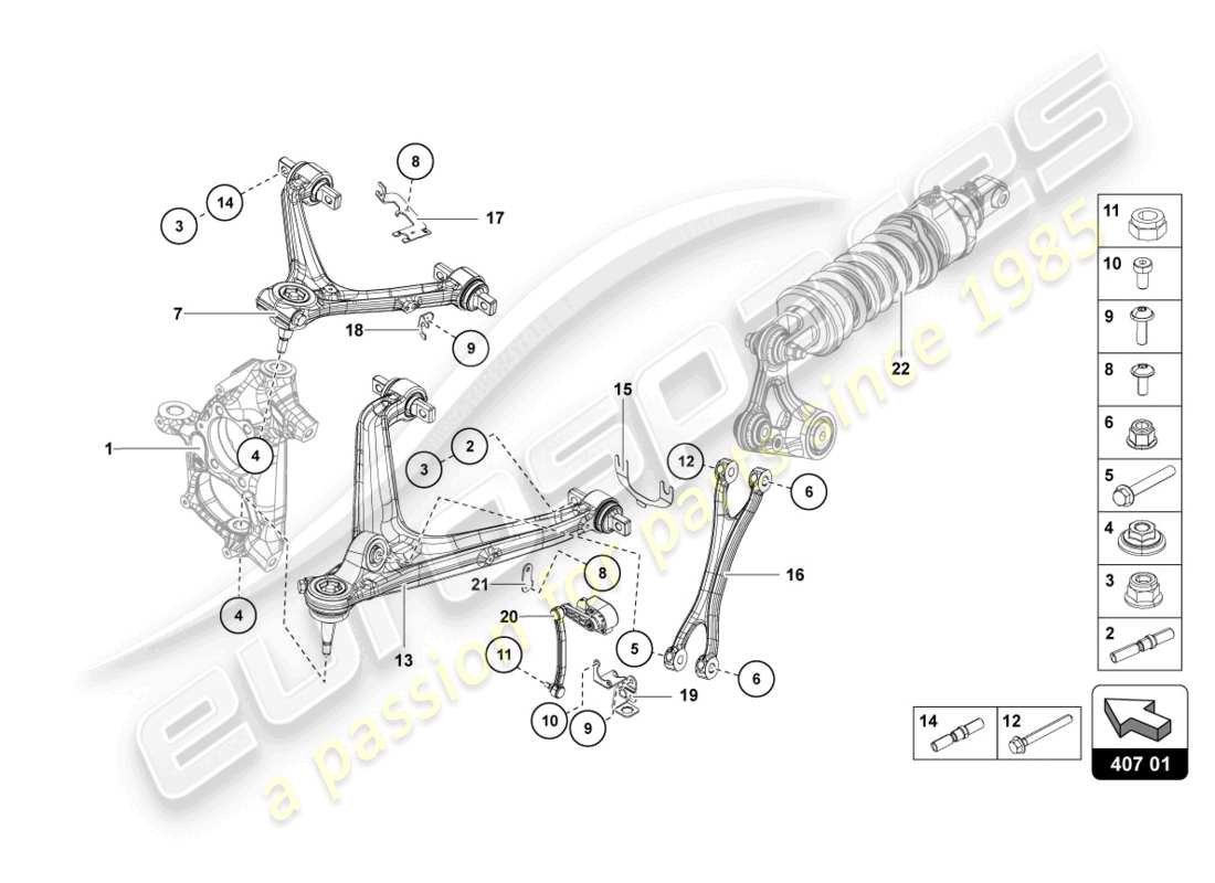 lamborghini ultimae (2022) diagrama de piezas de suspensión delantera