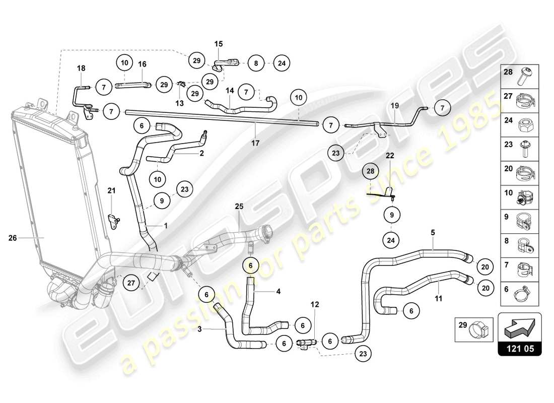 lamborghini 2022 (ultimae) diagrama de piezas del sistema de refrigeración