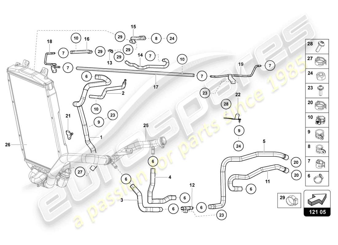 lamborghini ultimae (2022) diagrama de piezas del sistema de refrigeración