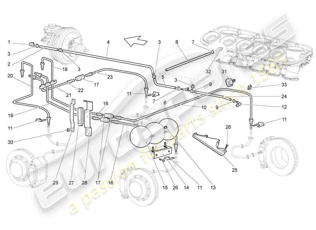 lamborghini gallardo coupe (2004) diagrama de piezas del tubo de freno