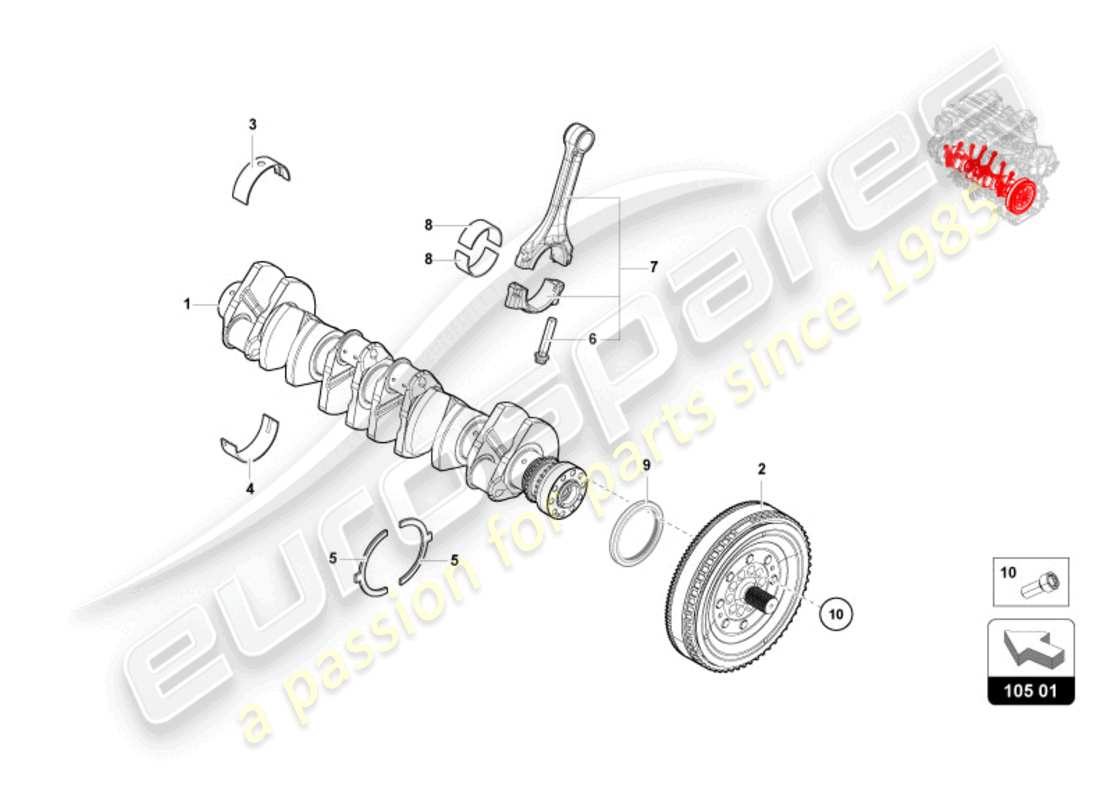 lamborghini revuelto coupe (2024) cigüeñal con cojinetes diagrama de piezas