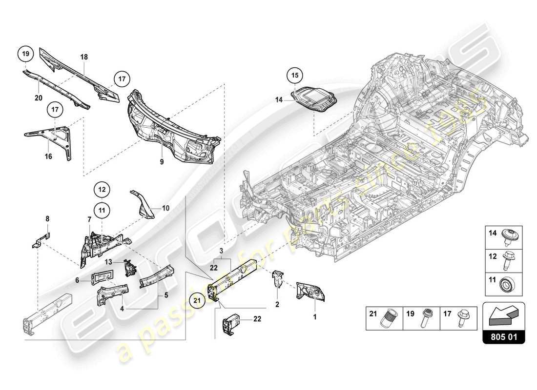 lamborghini urus (2021) diagrama de pieza delantero de bajos