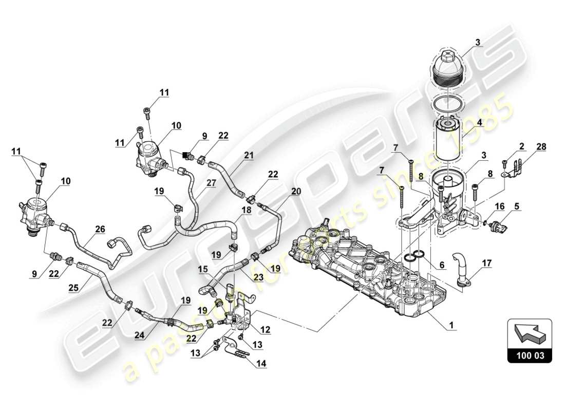 lamborghini gt3 evo (2018) diagrama de piezas de la bomba de alta presión