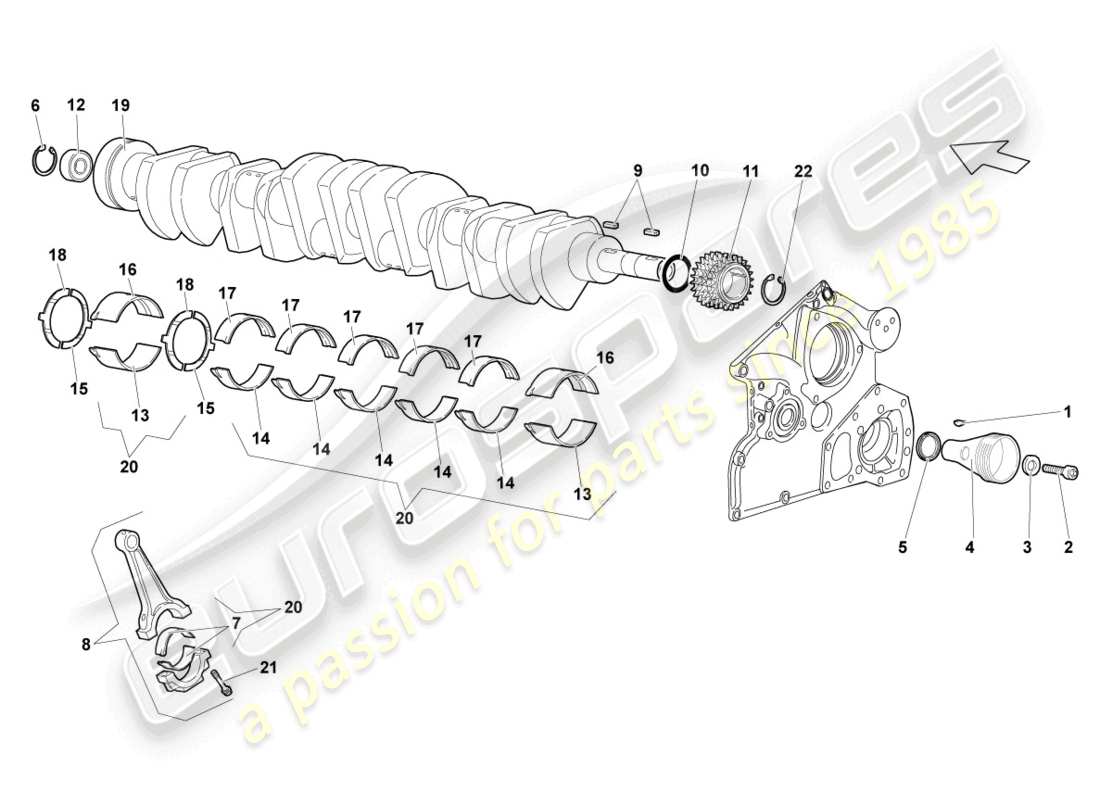 un diagrama de piezas del catálogo de piezas de Lamborghini LP640 Roadster (2009)