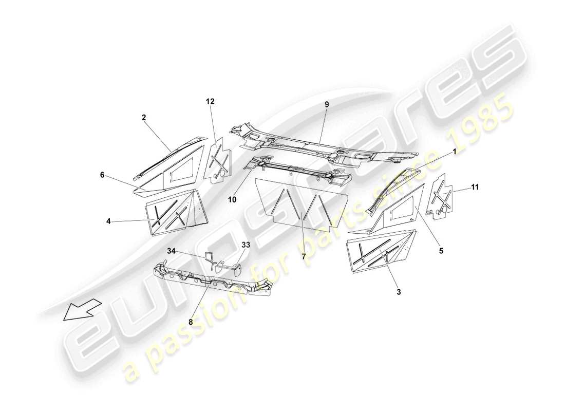 un diagrama de piezas del catálogo de piezas Lamborghini LP640 Coupe (2007)