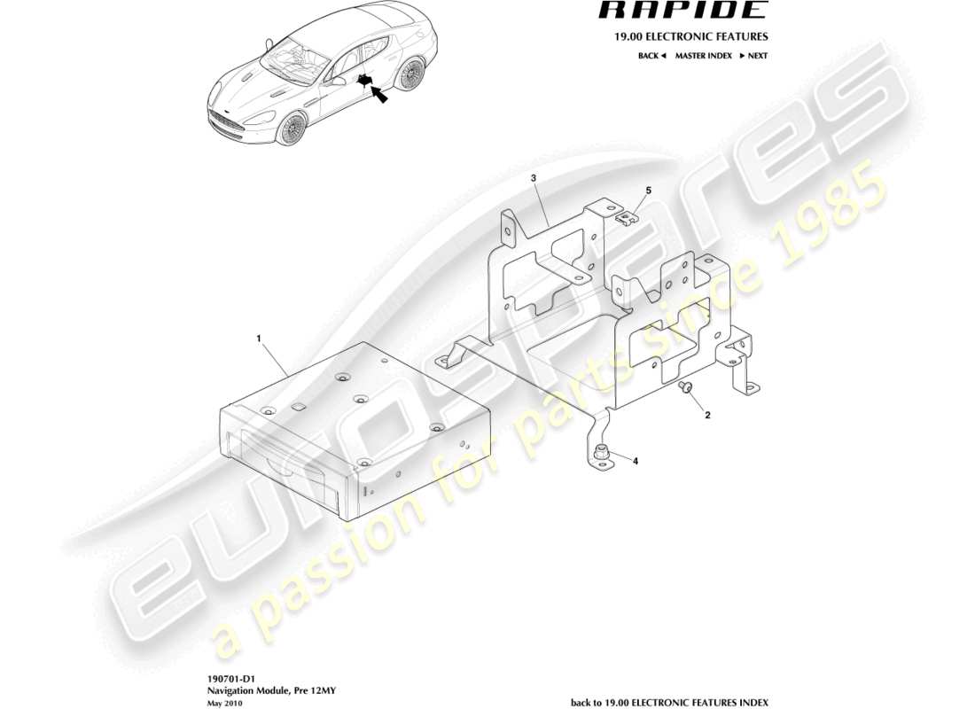 aston martin rapide (2017) módulo de navegación, hasta 12my diagrama de piezas