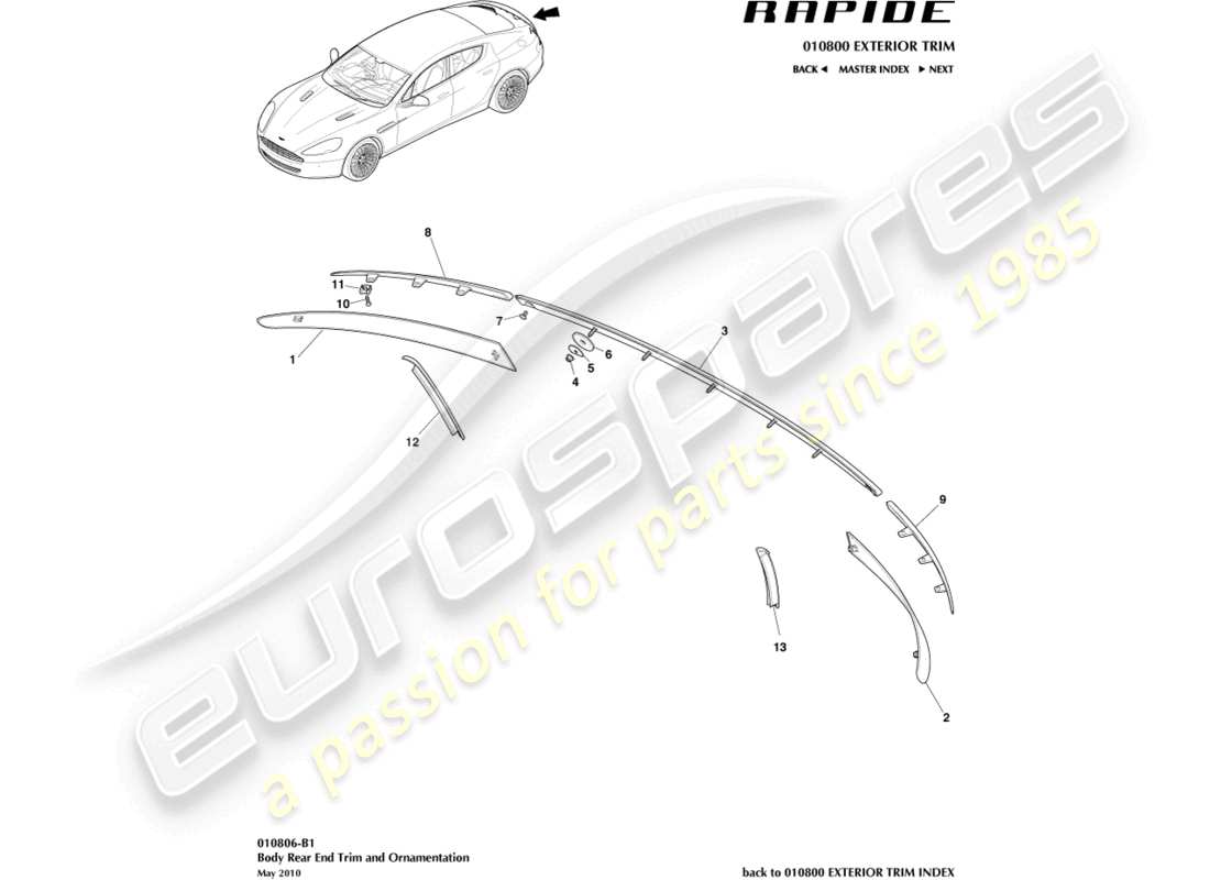 aston martin rapide (2018) diagrama de piezas del embellecedor trasero