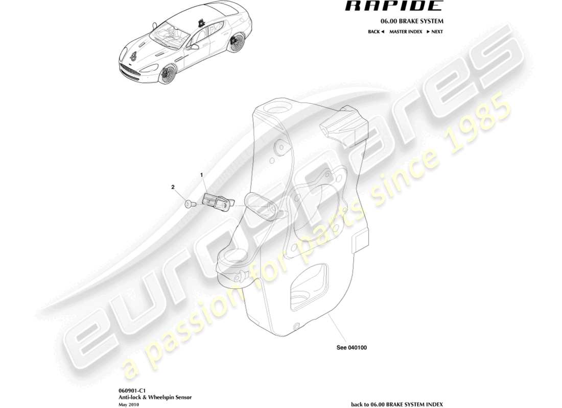 aston martin rapide (2018) diagrama de piezas de los sensores de velocidad de las ruedas