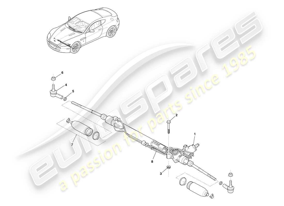 aston martin v8 vantage (2005) diagrama de piezas de dirección asistida, lhd