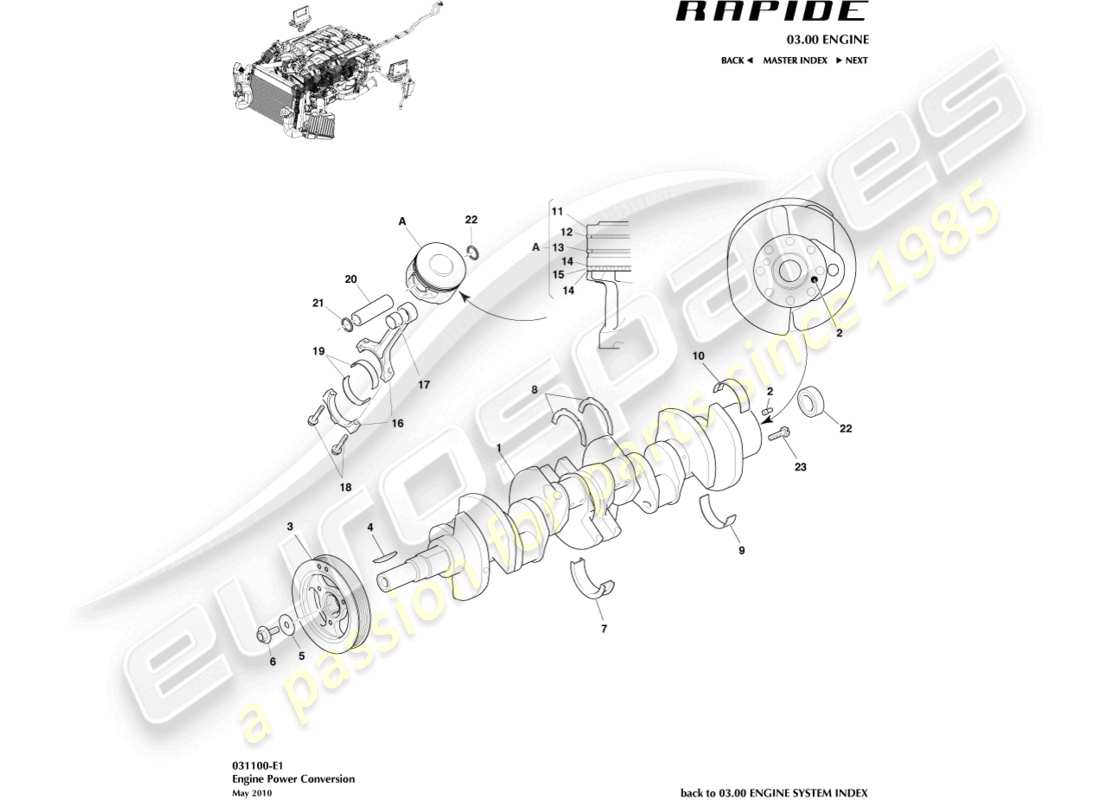 aston martin rapide (2019) conversión de energía diagrama de piezas