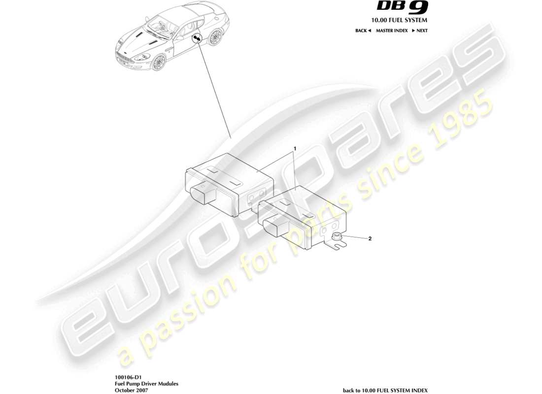 aston martin db9 (2005) diagrama de piezas de los módulos de bomba de combustible