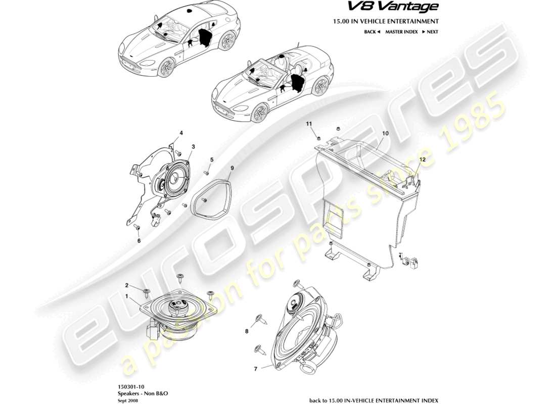 aston martin v8 vantage (2012) altavoz, diagrama de pieza base