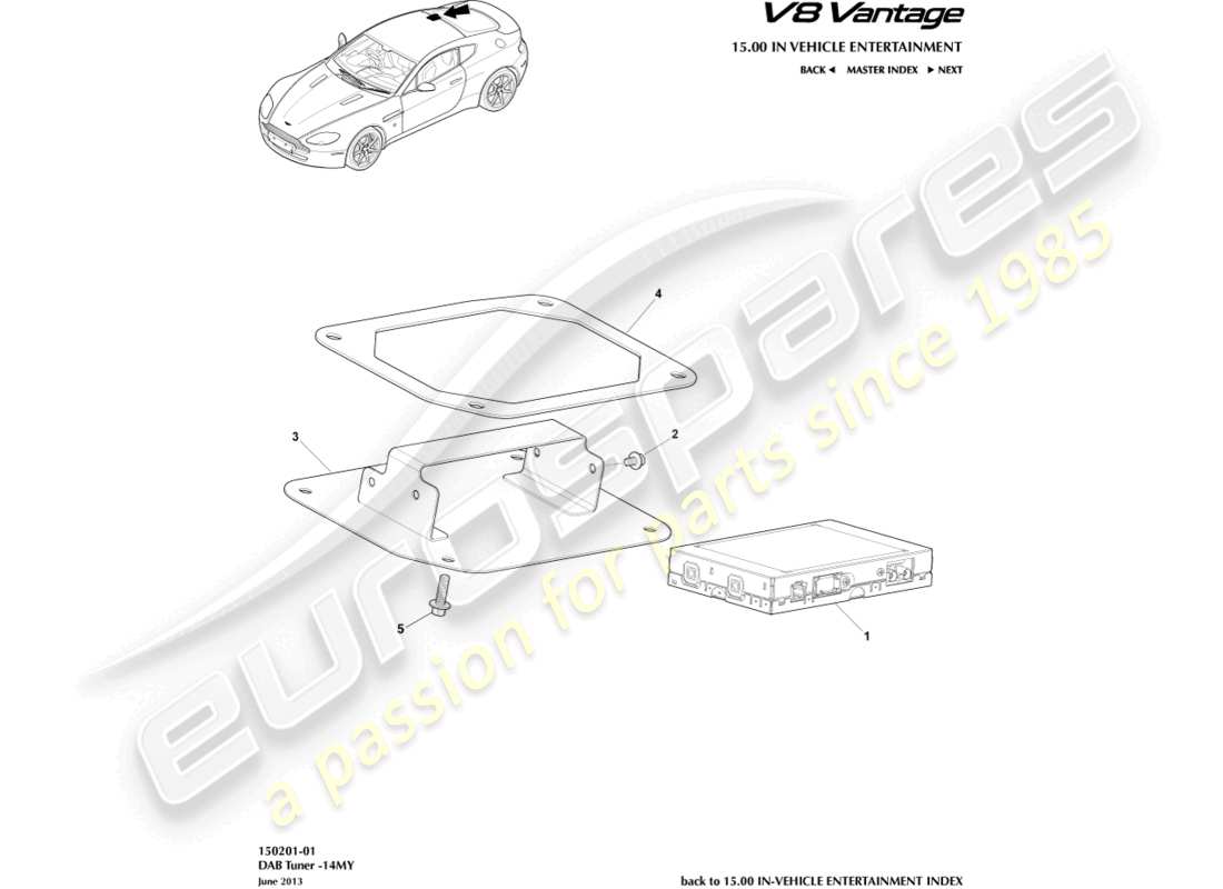 aston martin v8 vantage (2013) sintonizador dab, 14my diagrama de piezas