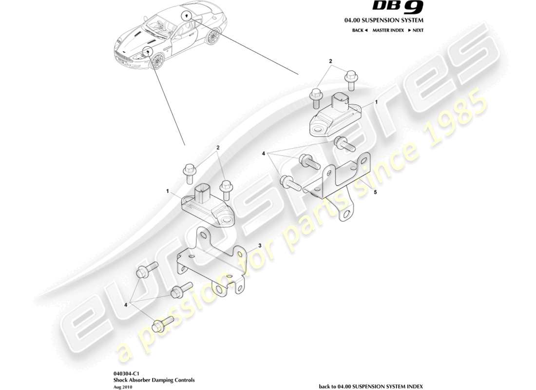 aston martin db9 (2010) diagrama de piezas de los controles de amortiguación del amortiguador