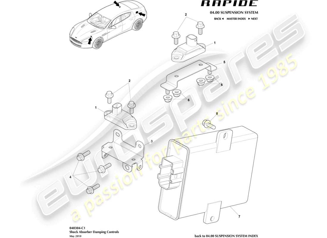 aston martin rapide (2019) módulo de amortiguación activa diagrama de piezas