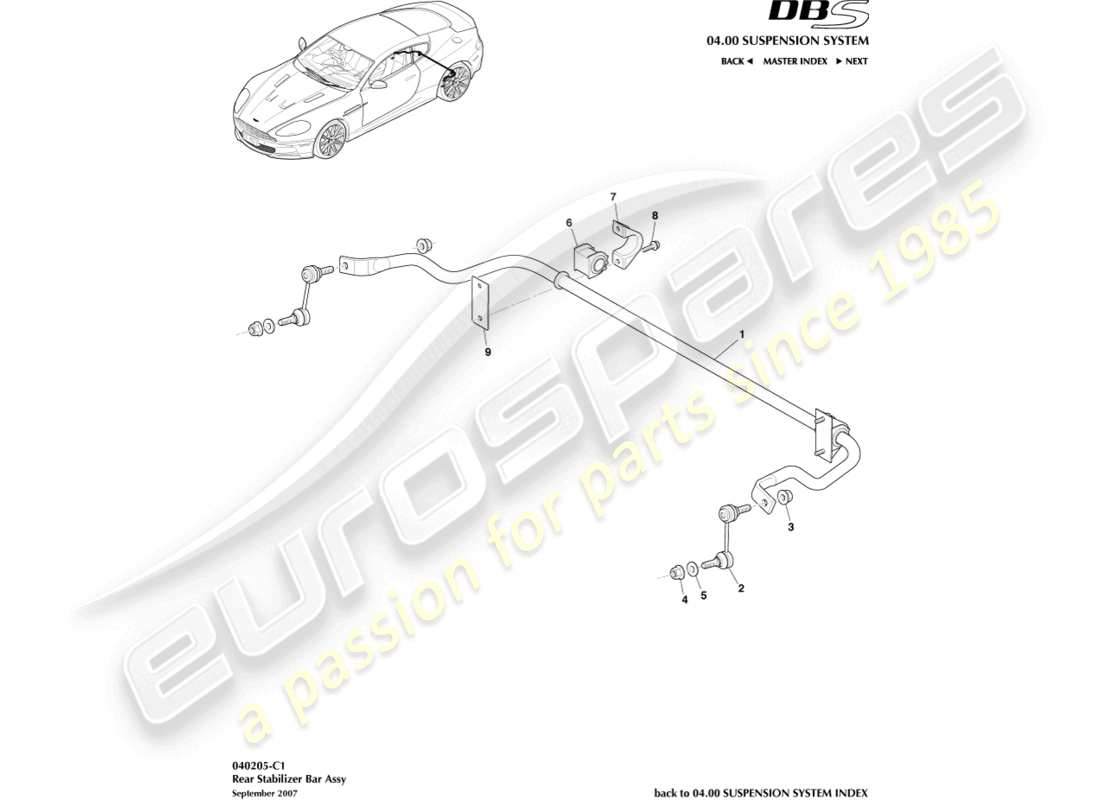 aston martin dbs (2014) diagrama de piezas de la barra estabilizadora trasera