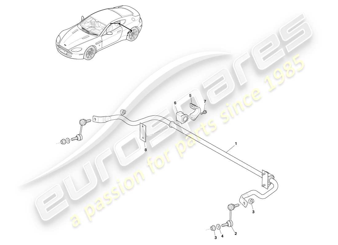 aston martin v8 vantage (2005) diagrama de piezas de la barra estabilizadora trasera
