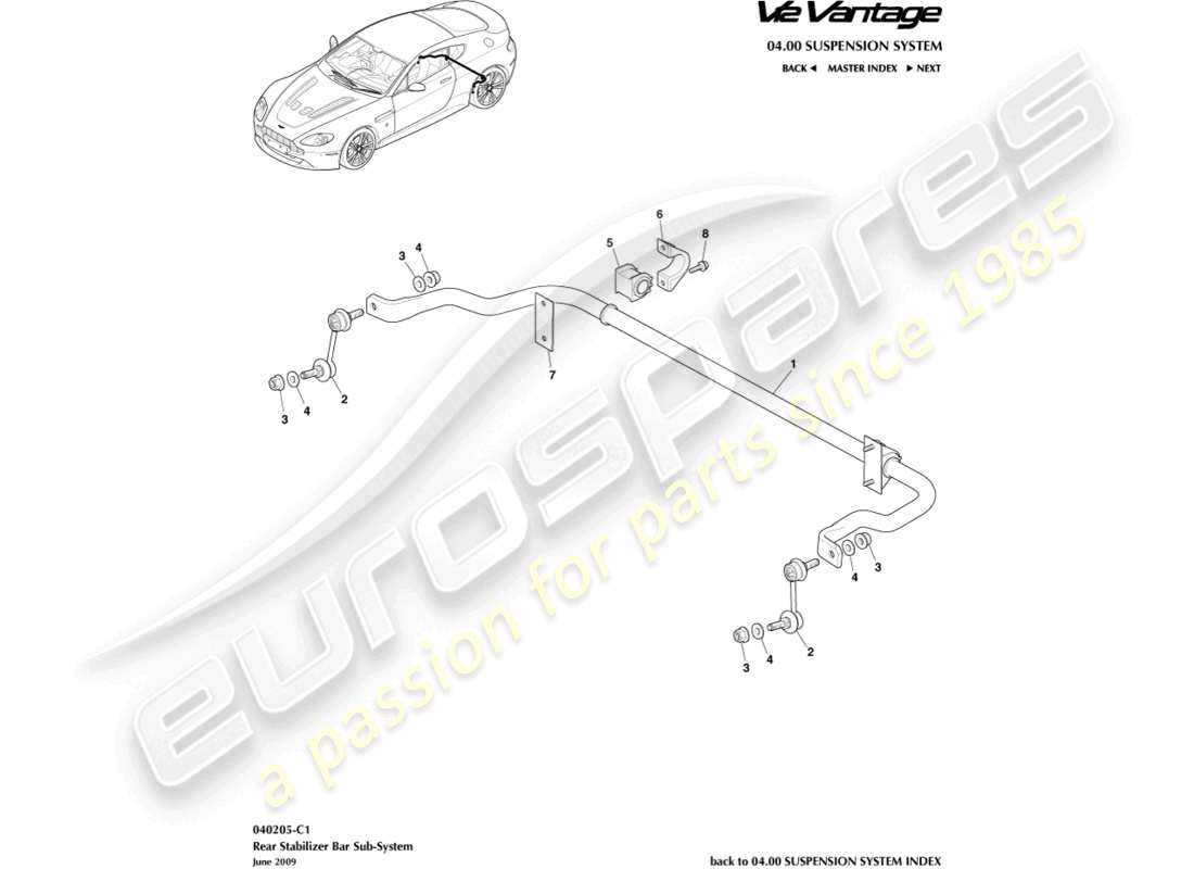 aston martin v12 vantage (2010) diagrama de piezas de la barra estabilizadora trasera