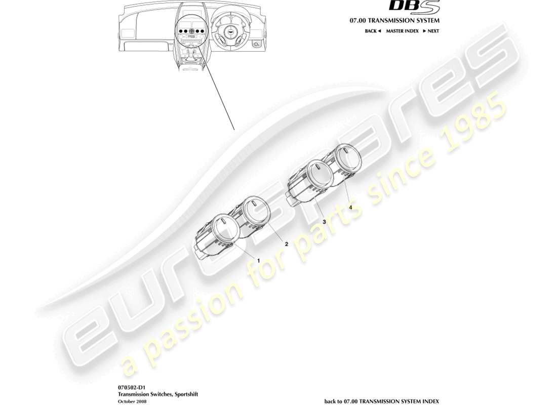 aston martin dbs (2009) interruptores de transmisión diagrama de piezas
