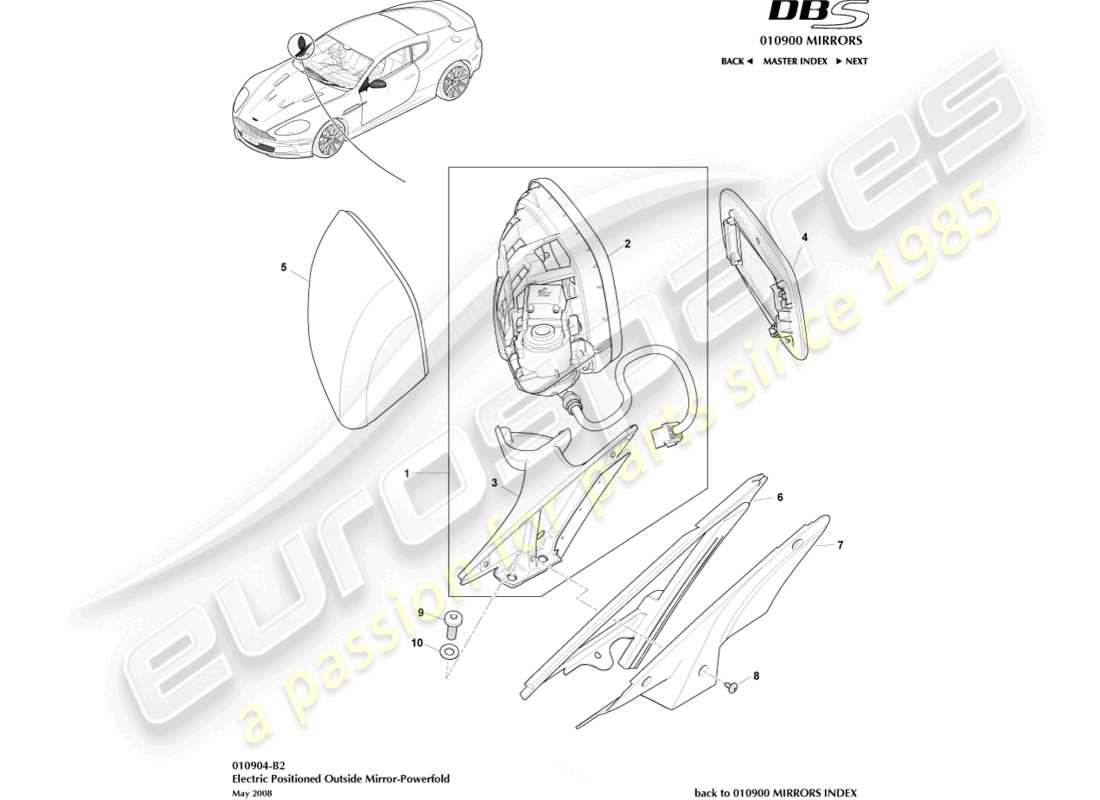 aston martin dbs (2014) diagrama de piezas de los espejos retrovisores exteriores