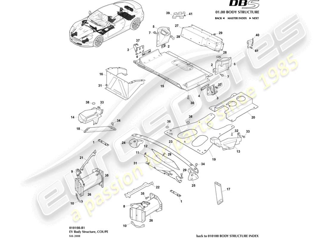 aston martin dbs (2014) estructura ev, diagrama de piezas del cupé