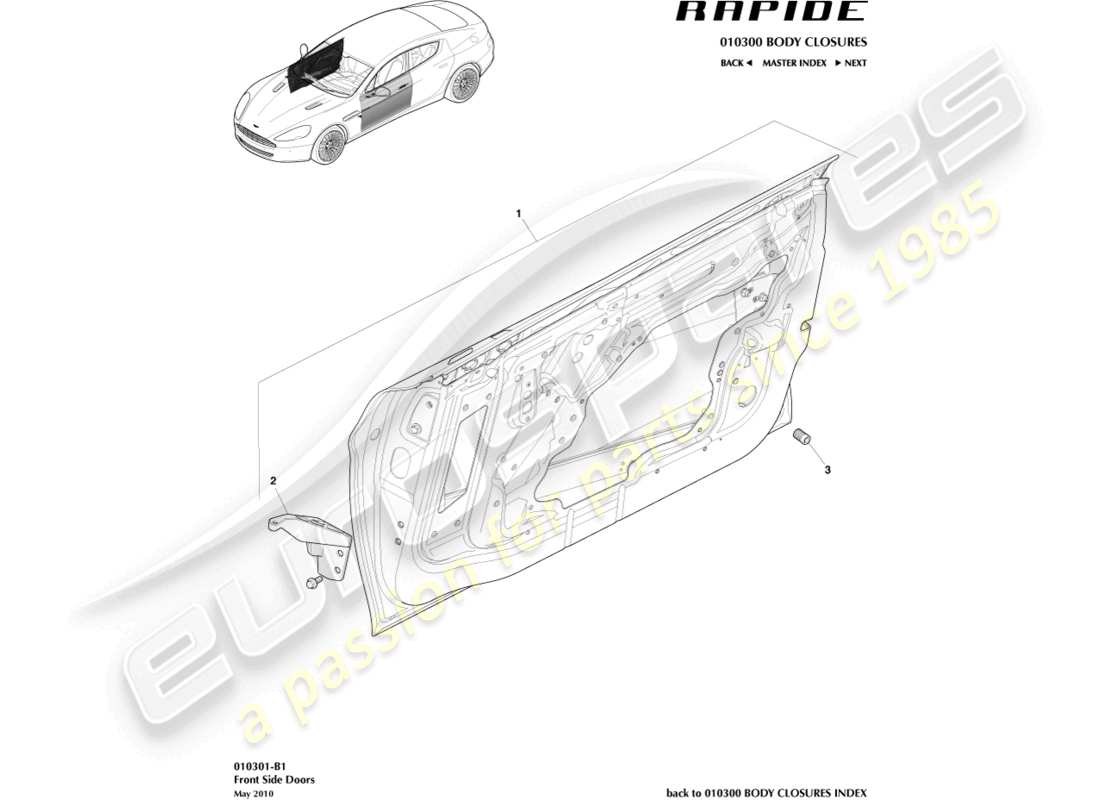 aston martin rapide (2014) montaje de la puerta principal diagrama de piezas