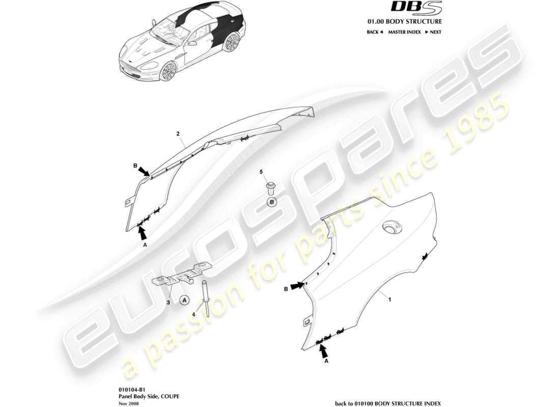 aston martin dbs (2009) panel lateral de carrocería, cupé diagrama de piezas