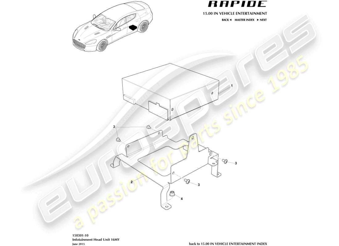 aston martin rapide (2016) unidad principal de infoentretenimiento, 16my diagrama de piezas