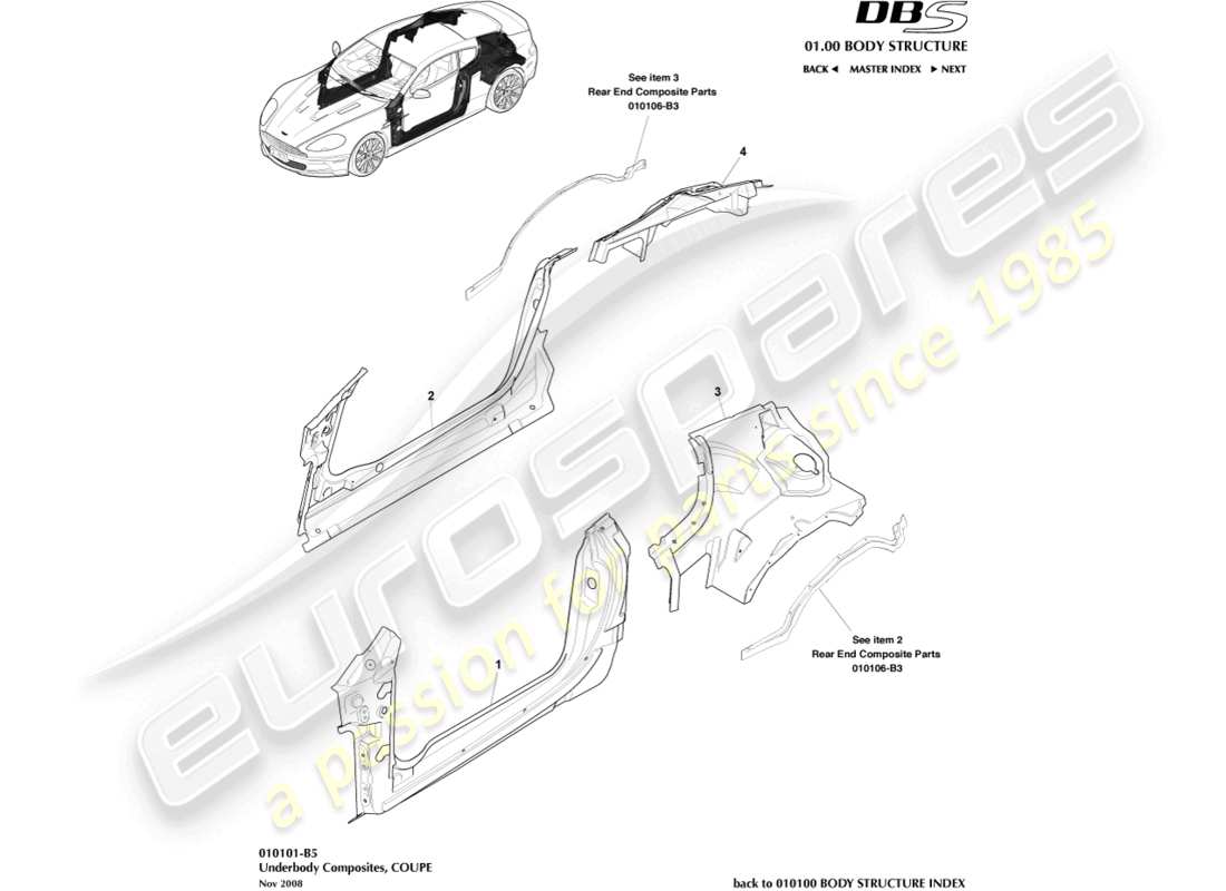 aston martin dbs (2014) compuestos para bajos, cupé diagrama de piezas